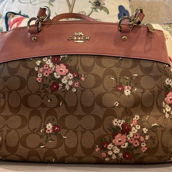 Coach Pink and Brown Floral Women's Bag - Picture 1 of 12